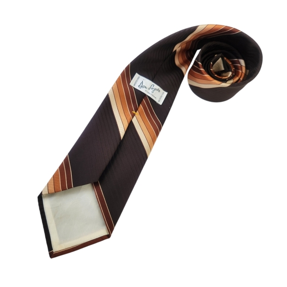 70s Vintage Don Loper Brown Striped Necktie Polyester Classic Retro California - Picture 3 of 6